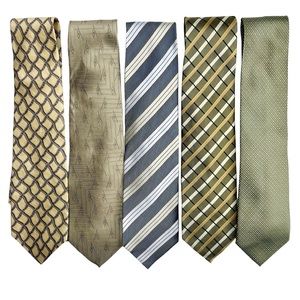 Silk Ties Gold Green Blue Yellow Bundle of 5
